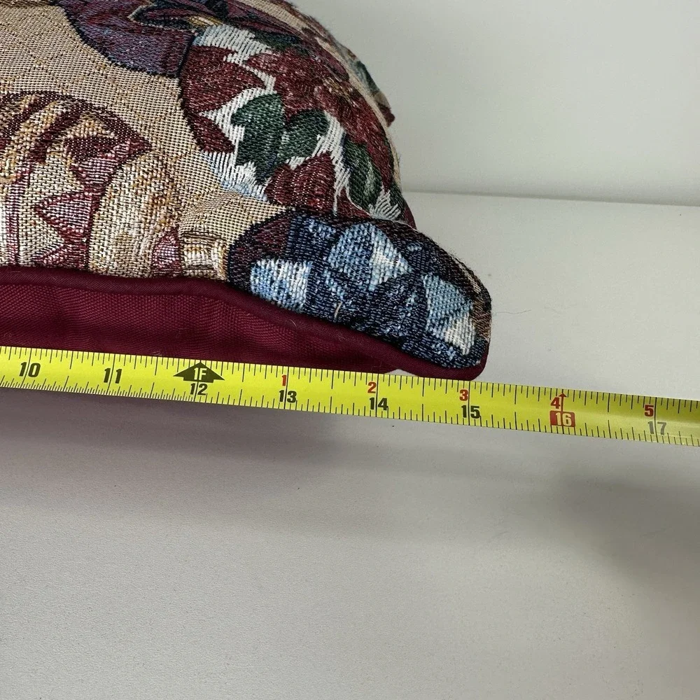 Christmas Tapestry Ornaments Square Throw Pillow Multicolored Maroon Red‎ 14x14